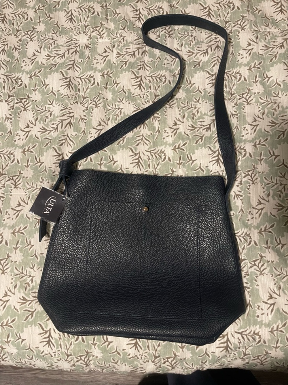 Pebbled Leather Crossbody Bag in Navy Blue